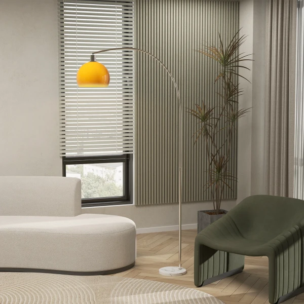 Boogvloerlamp Met Voetschakelaar, Gemaakt Van Marmer, Metaal En Kunststof, 26x90x180 Cm, Wit En Oranje