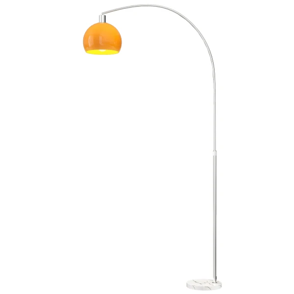 Boogvloerlamp Met Voetschakelaar, Gemaakt Van Marmer, Metaal En Kunststof, 26x90x180 Cm, Wit En Oranje