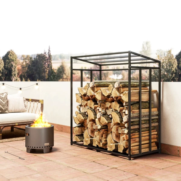 Brandhoutrek, brandhoutstandaard van staal, stoffen hoes, 300 kg draagvermogen, 140 x 70 x 154 cm, zwart 10