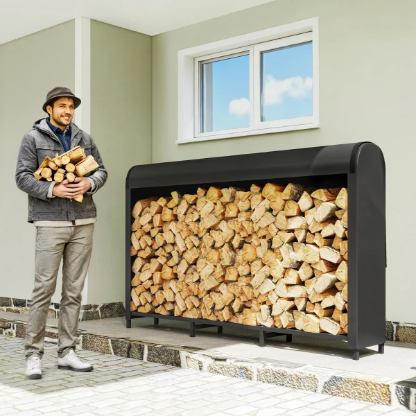 Brandhoutrek metaal 199 x 30 x 121 cm brandhoutrek 0,6m³ met waterdichte hoes tot 300kg 2