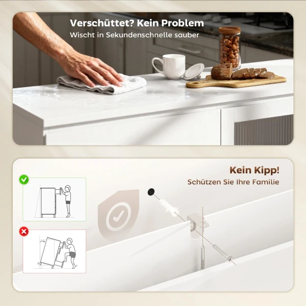 Buffetkast, Sideboard Met 4 Lades, 2 Glasdeuren, Modern Ontwerp, MDF, Wit