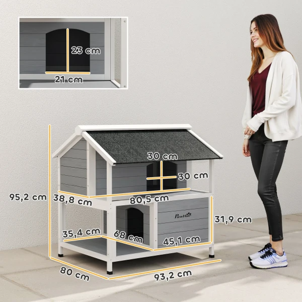 Buitenkattenhuis, Kattenopvang Voor Buiten, Waterdicht, Opklapbaar Dak, Sparrenhout, 80 X 93 X 95, Grijs