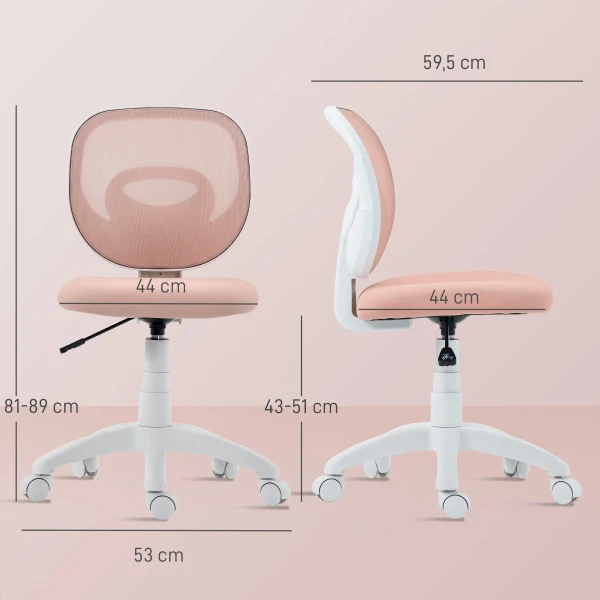 Bureaustoel ergonomische bureaustoel met c vormige rugsteun, verstelbare hoogte roze 4