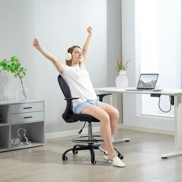 Bureaustoel hoogteverstelbaar bureau stoel met verstelbare voetenring, lendensteun, 62 x 59 x 119 cm, zwart 10