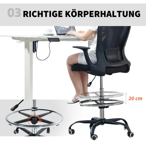 Bureaustoel hoogteverstelbaar bureau stoel met verstelbare voetenring, lendensteun, 62 x 59 x 119 cm, zwart 7