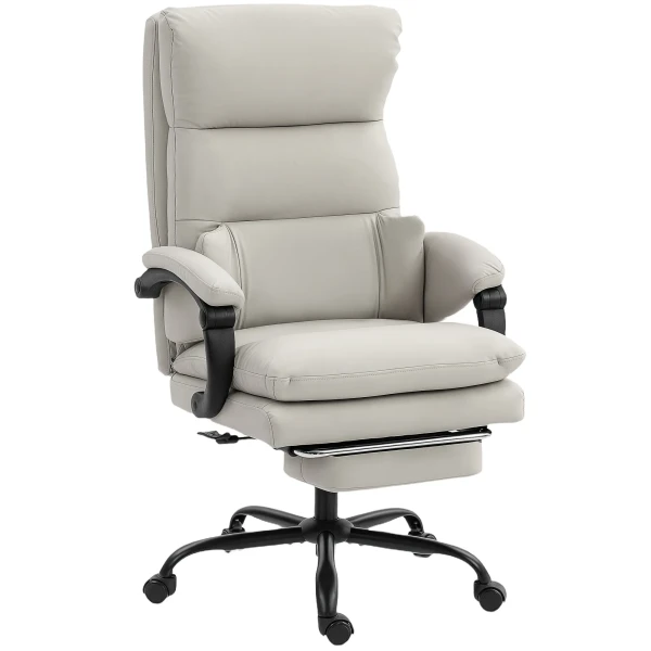 Bureaustoel hoogteverstelbare bureaustoel met lendensteun, armleuning, voetensteun, van kunstleer, lichtgrijs 1