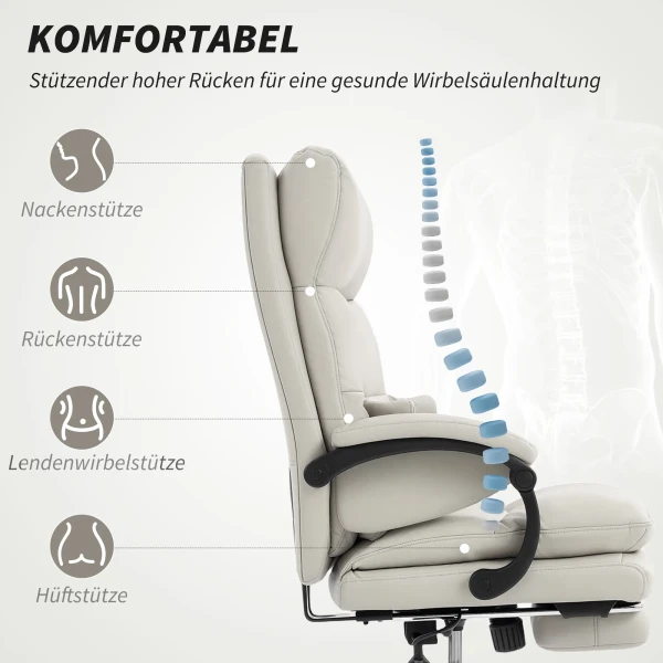 Bureaustoel hoogteverstelbare bureaustoel met lendensteun, armleuning, voetensteun, van kunstleer, lichtgrijs 5