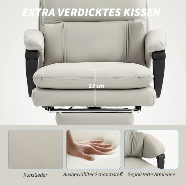 Bureaustoel hoogteverstelbare bureaustoel met lendensteun, armleuning, voetensteun, van kunstleer, lichtgrijs 6