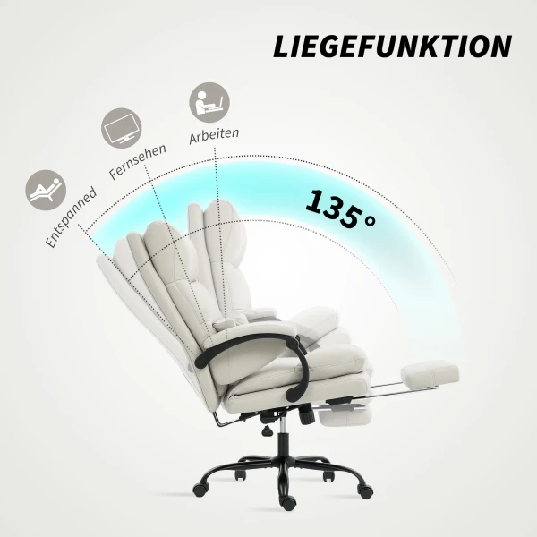 Bureaustoel hoogteverstelbare bureaustoel met lendensteun, armleuning, voetensteun, van kunstleer, lichtgrijs 7