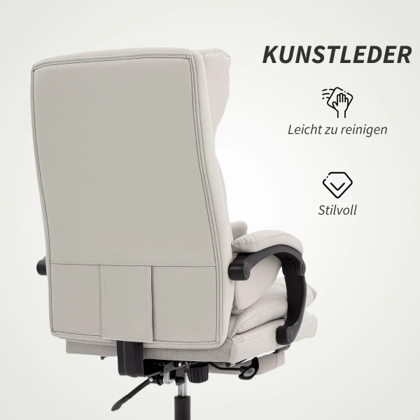 Bureaustoel hoogteverstelbare bureaustoel met lendensteun, armleuning, voetensteun, van kunstleer, lichtgrijs 9