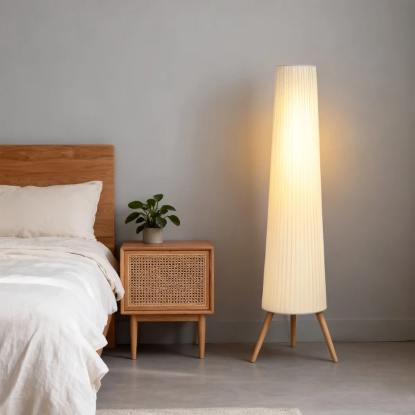 Dimbare LED Staande Lamp Voor Woonkamer, Houten Met Driepoot, Staande Lamp Met Voetschakelaar, 46 X 46 X 153 Cm, Wit