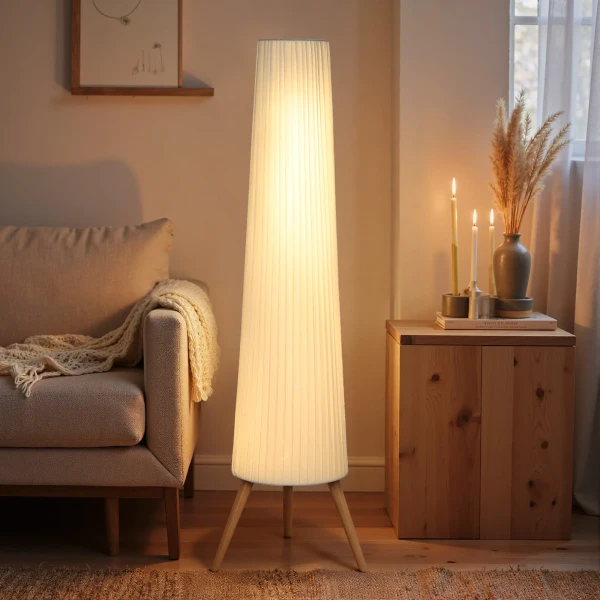 Dimbare LED Staande Lamp Voor Woonkamer, Houten Met Driepoot, Staande Lamp Met Voetschakelaar, 46 X 46 X 153 Cm, Wit