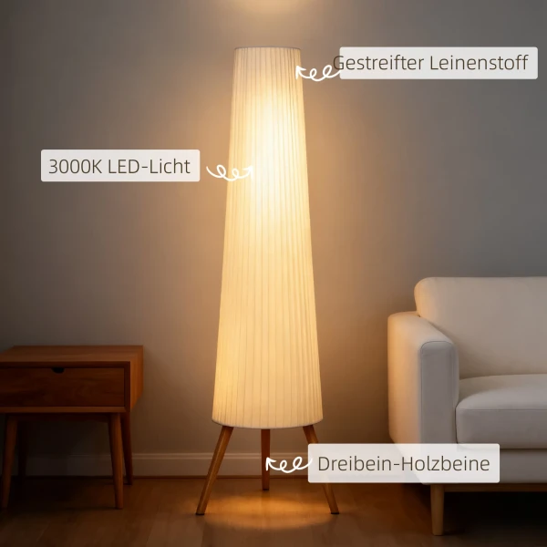Dimbare LED Staande Lamp Voor Woonkamer, Houten Met Driepoot, Staande Lamp Met Voetschakelaar, 46 X 46 X 153 Cm, Wit