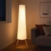 Dimbare LED Staande Lamp Voor Woonkamer, Houten Met Driepoot, Staande Lamp Met Voetschakelaar, 46 X 46 X 153 Cm, Wit