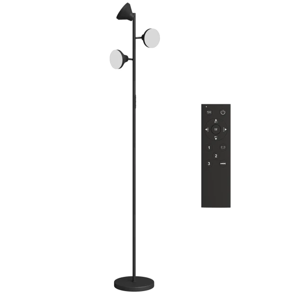Dimbare Staande Lamp Met Leeslamp, Staande Lamp RGB Kleurverandering Met Afstandsbediening Touch bediening 3 Draaibare Koppen Zwart