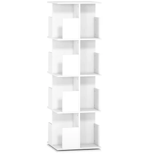Draaibaar Boekenrek Met 4 Niveaus, 16 Vakken, Makkelijk Toegankelijk, Voor Slaapkamer, Woonkamer, Studeerkamer, Spaanplaat, Wit