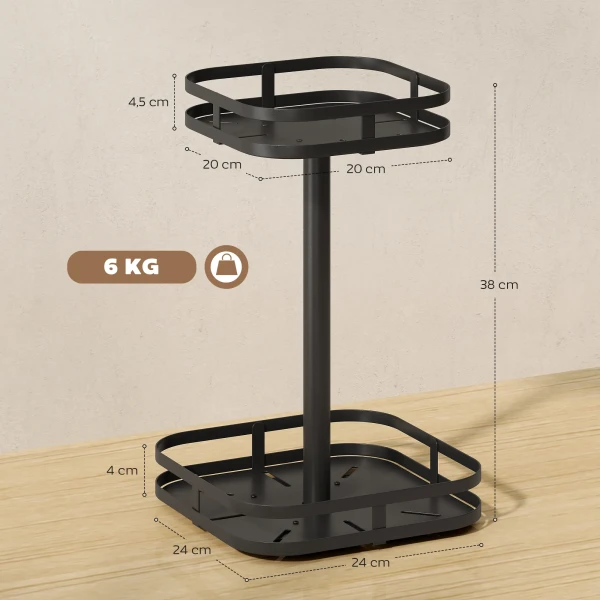 Draaibaar Kruidenrek, 2 laags Ontwerp, Zuigvoeten, Metaal, Zwart