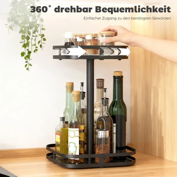 Draaibaar Kruidenrek, 2 laags Ontwerp, Zuigvoeten, Metaal, Zwart