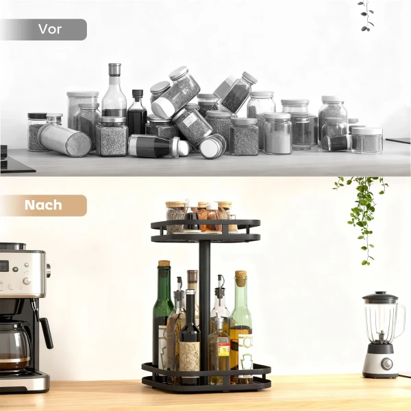 Draaibaar Kruidenrek, 2 laags Ontwerp, Zuigvoeten, Metaal, Zwart