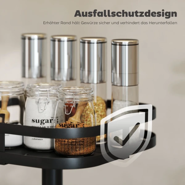 Draaibaar Kruidenrek, 2 laags Ontwerp, Zuigvoeten, Metaal, Zwart