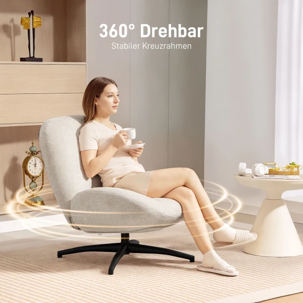 Draaibare gestoffeerde stoel, accentstoel met pp katoenvulling, stoffen bekleding, stalen basis, crèmewit 8