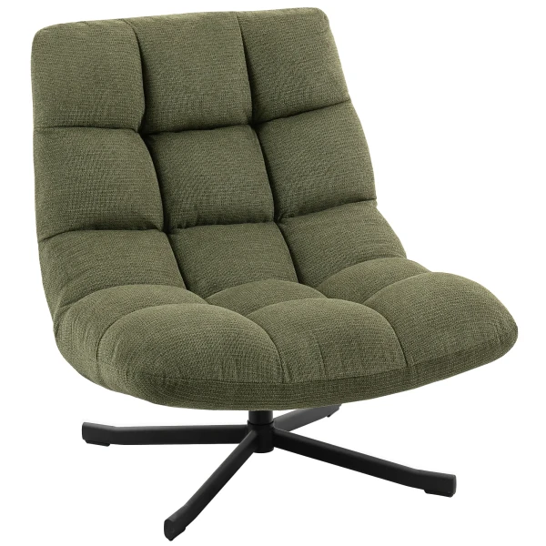 Draaibare loungestoel met brede zitoppervlakte, waterafstotende chenille look, gekruiste stalen poten, groen 1