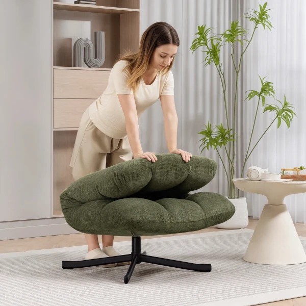 Draaibare loungestoel met brede zitoppervlakte, waterafstotende chenille look, gekruiste stalen poten, groen 10