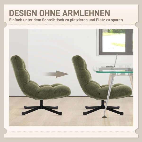 Draaibare loungestoel met brede zitoppervlakte, waterafstotende chenille look, gekruiste stalen poten, groen 7