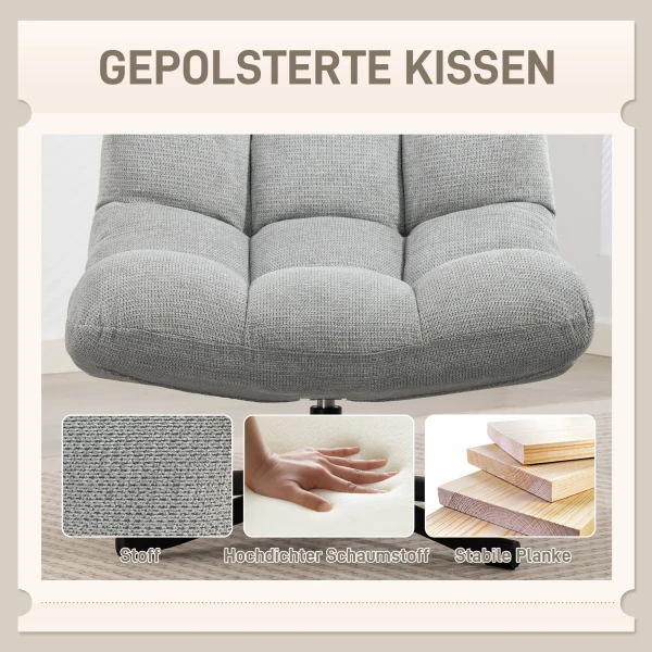 Draaibare loungestoel met brede zitoppervlakte, waterafstotende chenille look, gekruiste stalen poten, lichtgrijs 6
