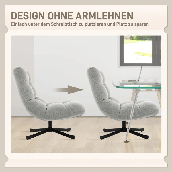 Draaibare loungestoel met brede zitoppervlakte, waterafstotende chenille look, gekruiste stalen poten, lichtgrijs 7