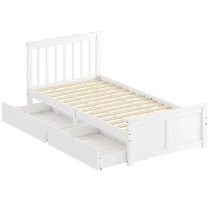 Eenpersoonsbedframe, Houten Bedframe, Lades Op Wielen, Geen Lattenbodem Nodig, 90 X 200 Cm, Wit