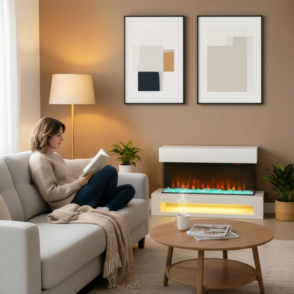 Elektrische haard met 11 vlamkleuren, 10 kristalbed kleuren, 1000w/2000w, afstandsbediening, veelzijdig inzetbaar, wit 10