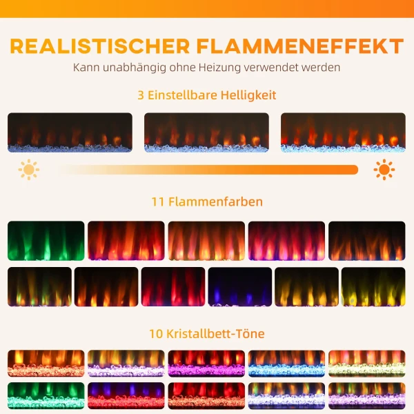 Elektrische haard met 11 vlamkleuren, 10 kristalbed kleuren, 1000w/2000w, afstandsbediening, veelzijdig inzetbaar, wit 5