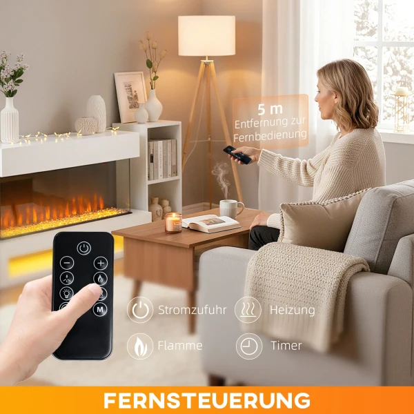 Elektrische haard met 11 vlamkleuren, 10 kristalbed kleuren, 1000w/2000w, afstandsbediening, veelzijdig inzetbaar, wit 8