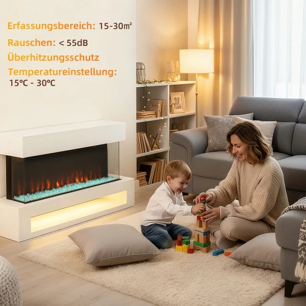 Elektrische haard met 11 vlamkleuren, 10 kristalbed kleuren, 1000w/2000w, afstandsbediening, veelzijdig inzetbaar, wit 9