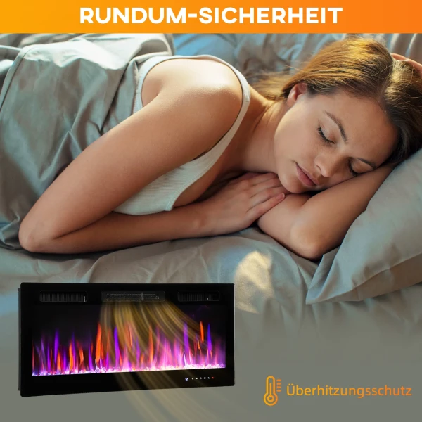 Elektrische haard, wandmontage, verstelbare vlammen, thermostaat, timer, staal, zwart 9