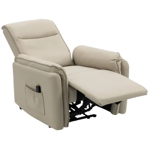 Elektrische massagestoel, kunstlederen bekleding, voetensteun, zijtas, beige 1