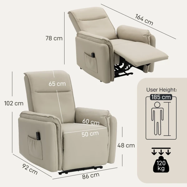 Elektrische massagestoel, kunstlederen bekleding, voetensteun, zijtas, beige 4