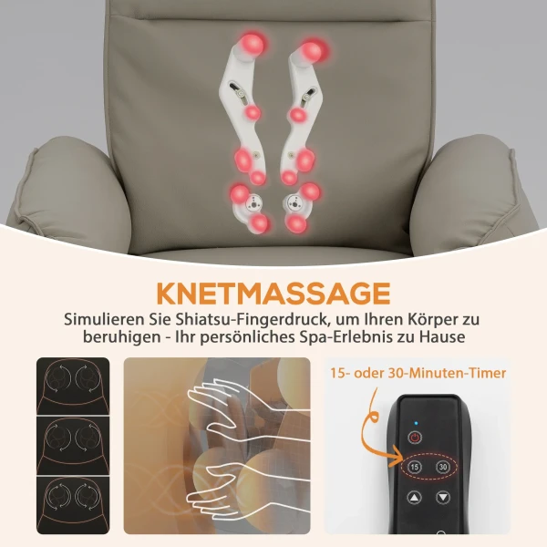 Elektrische massagestoel, kunstlederen bekleding, voetensteun, zijtas, beige 5