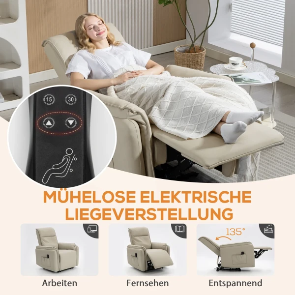 Elektrische massagestoel, kunstlederen bekleding, voetensteun, zijtas, beige 7