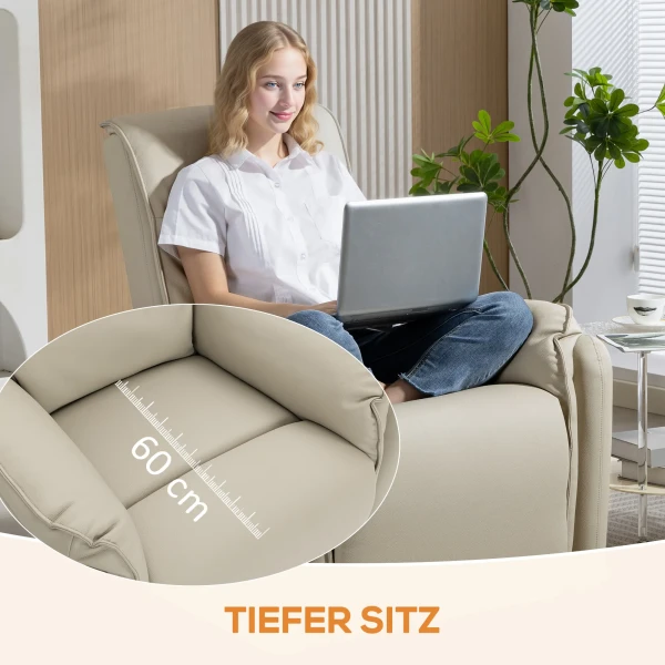 Elektrische massagestoel, kunstlederen bekleding, voetensteun, zijtas, beige 9