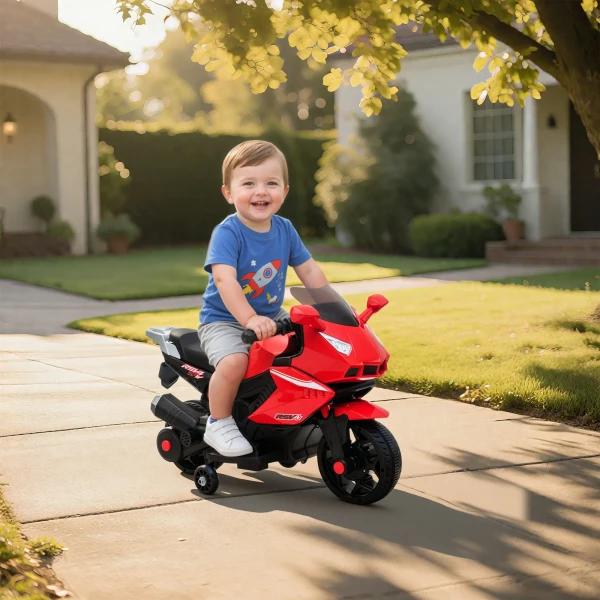 Elektrische Motorfiets Voor Kinderen, Claxon, Koplamp, Muziekfunctie, 2,5 Km/u, Rood