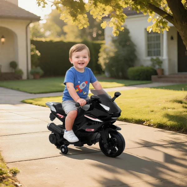 Elektrische Motorfiets Voor Kinderen, Claxon, Koplamp, Muziekfunctie, 2,5 Km/u, Zwart