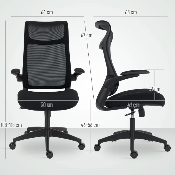 Ergonomische bureaustoel met 3d armleuningen, netstof rugleuning, s vormige rugleuning, hoofdsteun, kantelfunctie, zwart 4