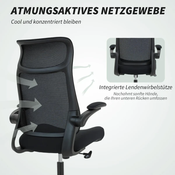 Ergonomische bureaustoel met 3d armleuningen, netstof rugleuning, s vormige rugleuning, hoofdsteun, kantelfunctie, zwart 6
