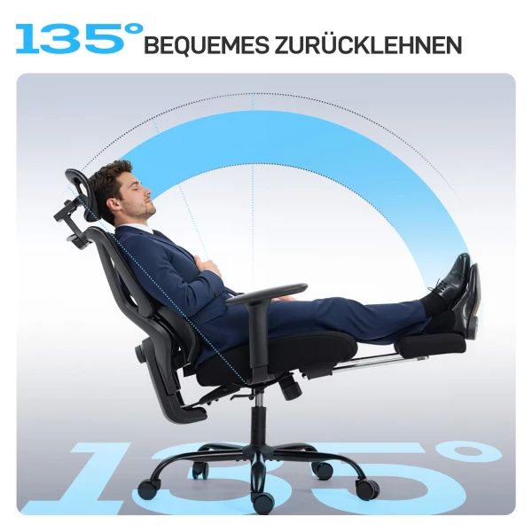 Ergonomische bureaustoel met wielen, netstof, lendensteun, computerstoel met armleuningen, verstelbare hoofdsteun 6