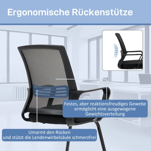 Ergonomische stoel, netstof, schuimstof, metalen poten, slee basis, zwart 5