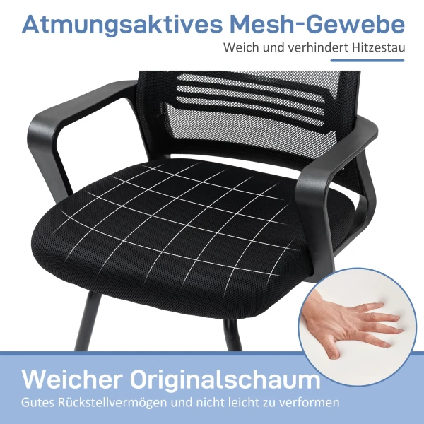 Ergonomische stoel, netstof, schuimstof, metalen poten, slee basis, zwart 6
