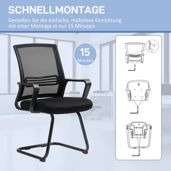 Ergonomische stoel, netstof, schuimstof, metalen poten, slee basis, zwart 8