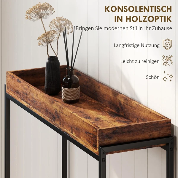 Flurtisch, Smalle Console Tafel, Metaal, Spaanplaat, Rustiek Bruin